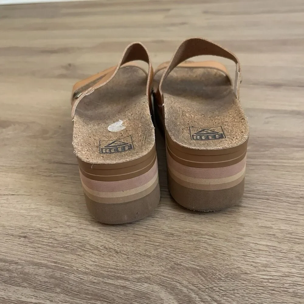 REEF Size 9 Cushion Vista Higher Women’s Cushioned Slide Platform Sandal Natural